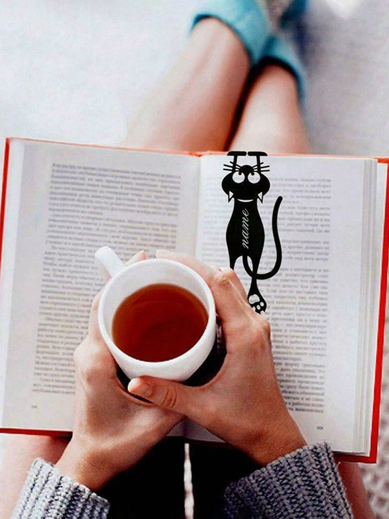 Custom Text/Logo Cat-Shaped Acrylic Hollow Bookmark, Creative Black Cat Hanging Bookmark